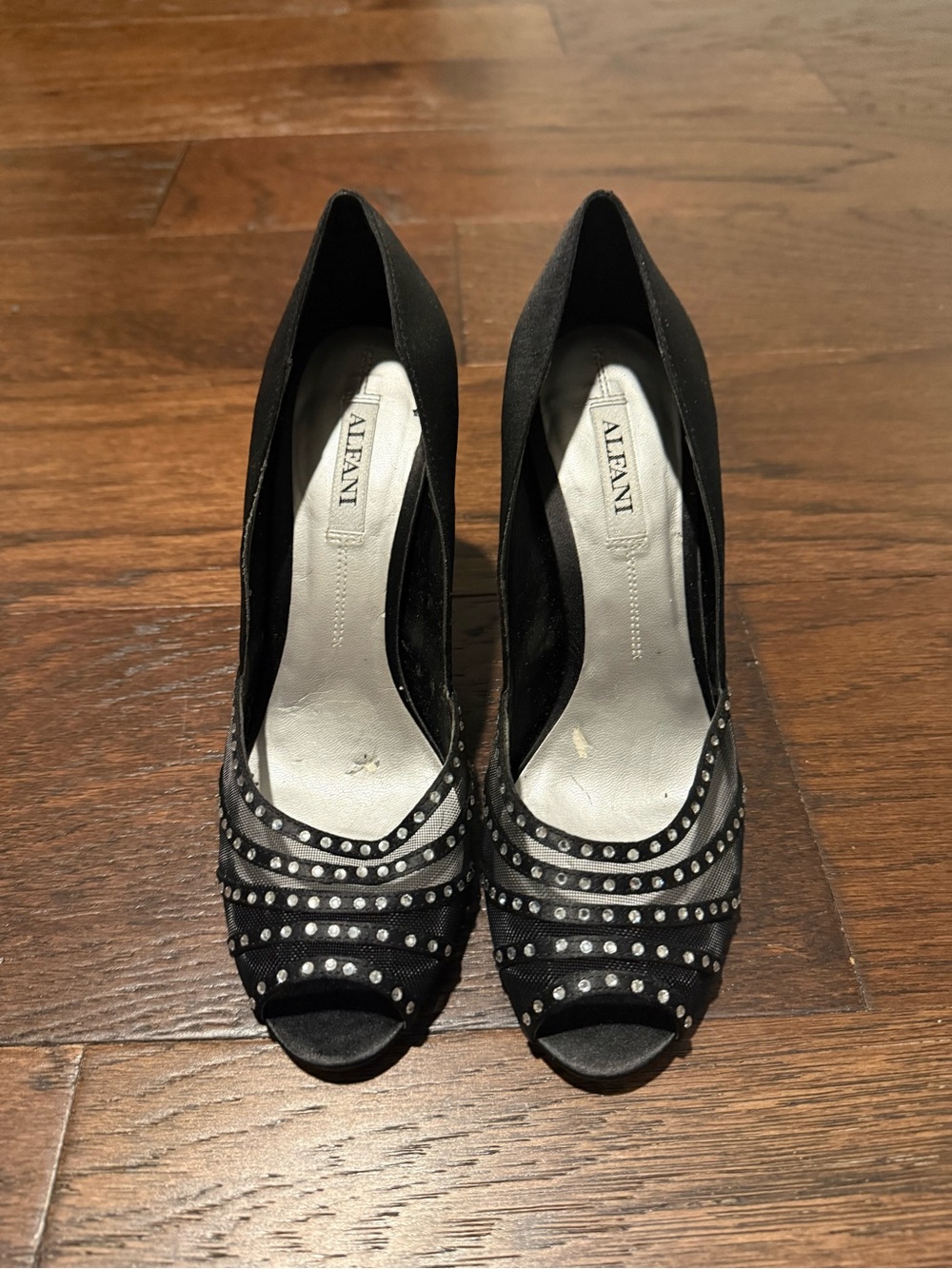 Alfani Black Peep-Toe Rhinestone Accent Pumps Size 6.5